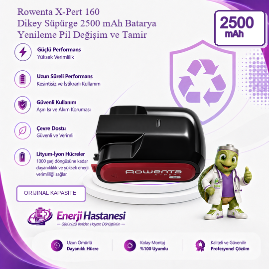 Rowenta X-Pert 160 Dikey Süpürge 2500 mAh Batarya Yenileme Pil Değişim ve Tamir