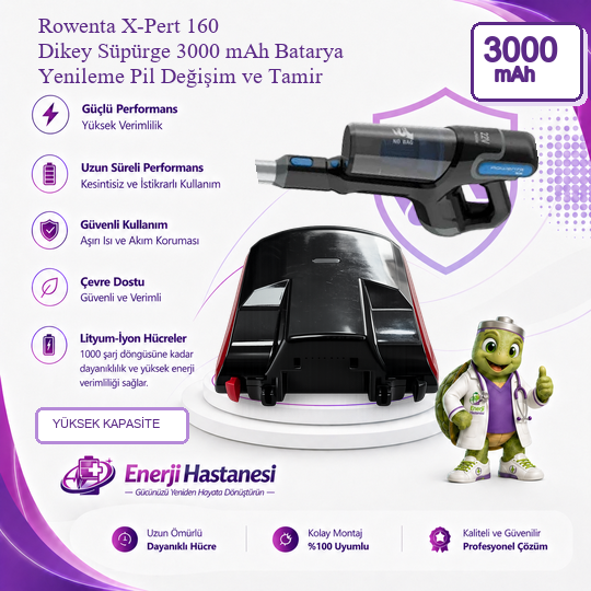 Rowenta X-Pert 160 Dikey Süpürge 3000 mAh Batarya Yenileme Pil Değişim ve Tamir