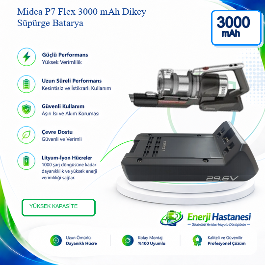 Midea P7 Flex Dikey Süpürge 3000 mAh Batarya