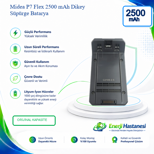 Midea P7 Flex Dikey Süpürge 2500 mAh Batarya