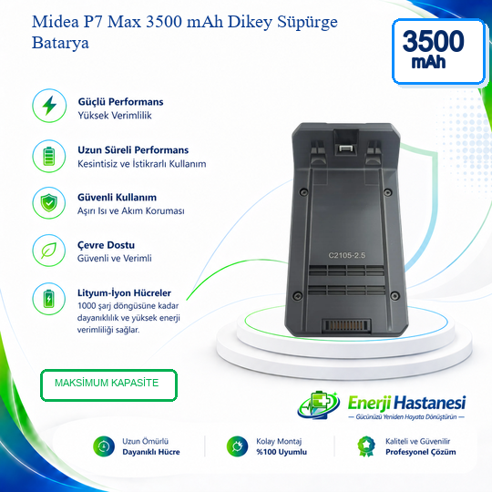 Midea P7 Max Dikey Süpürge 3500 mAh Batarya