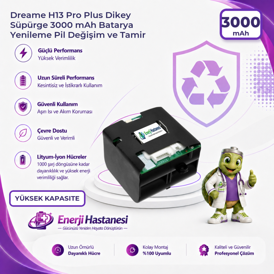 Dreame H13 Pro Plus Dikey Süpürge 3000 mAh Batarya Yenileme Pil Değişim ve Tamir
