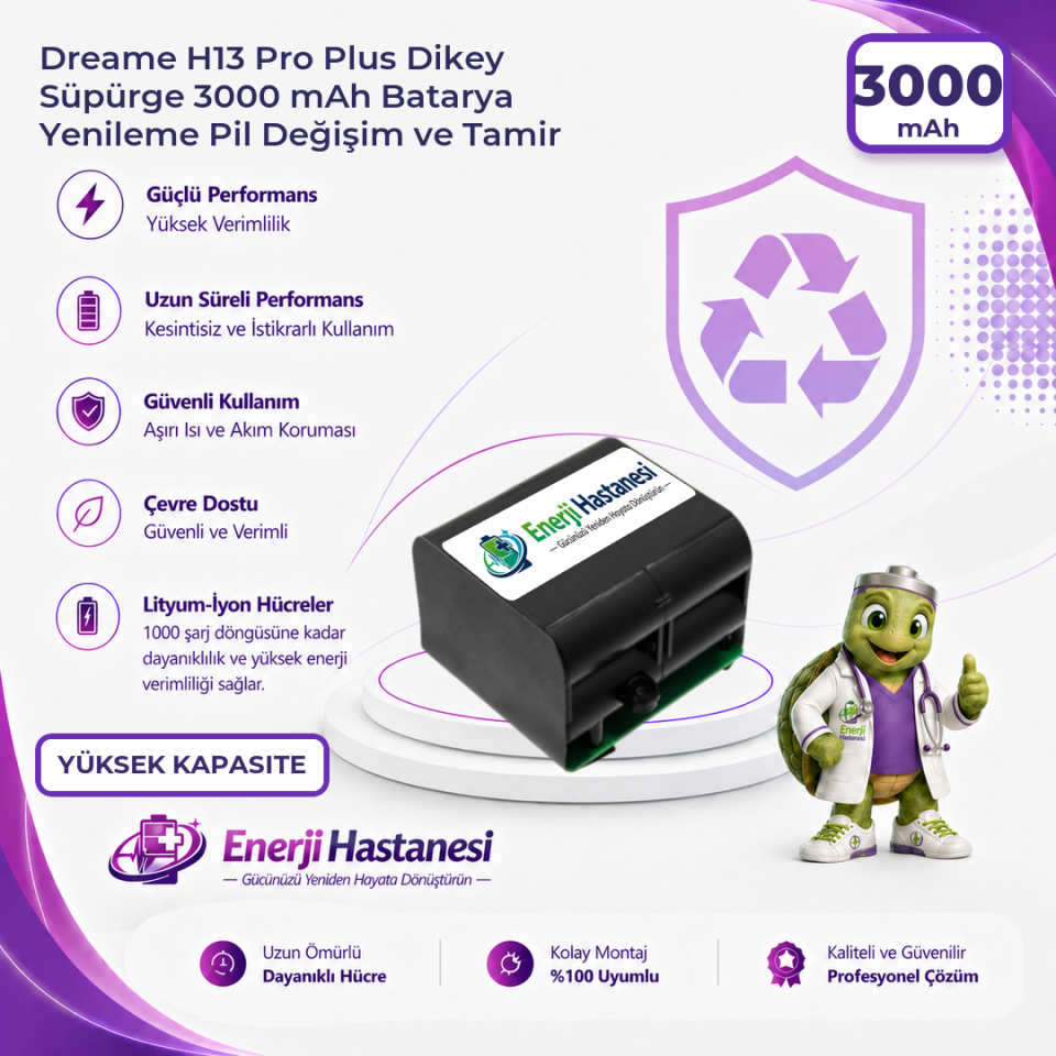 Dreame H13 Pro Plus Dikey Süpürge 3000 mAh Batarya Yenileme Pil Değişim ve Tamir