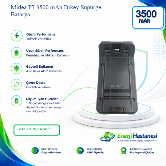 Midea P7 Dikey Süpürge 3500 mAh Batarya