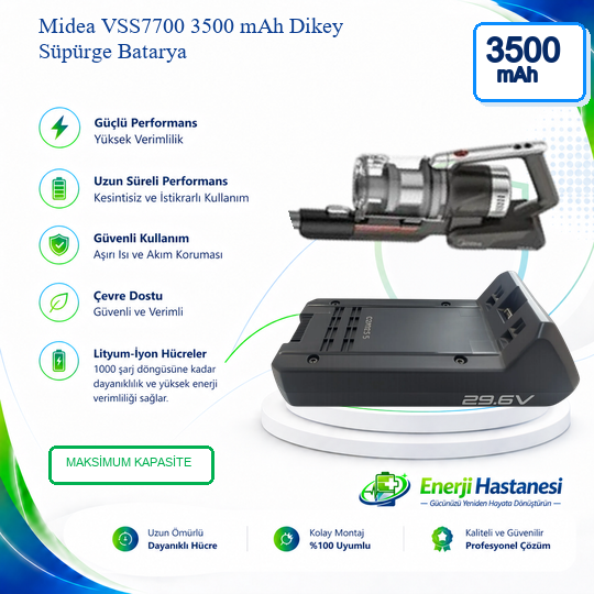 Midea VSS7700 Dikey Süpürge 3500 mAh Batarya