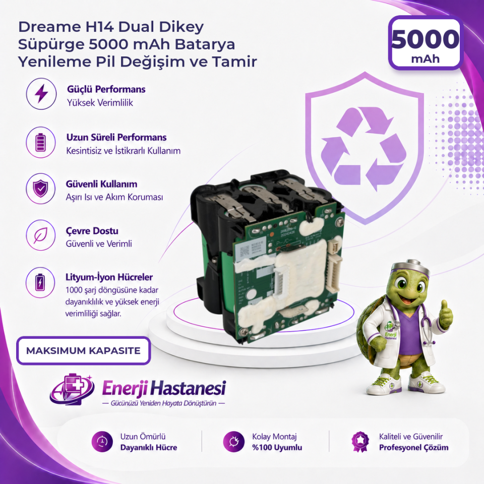 Dreame H14 Dual Dikey Süpürge 5000 mAh Batarya Yenileme Pil Değişim ve Tamir