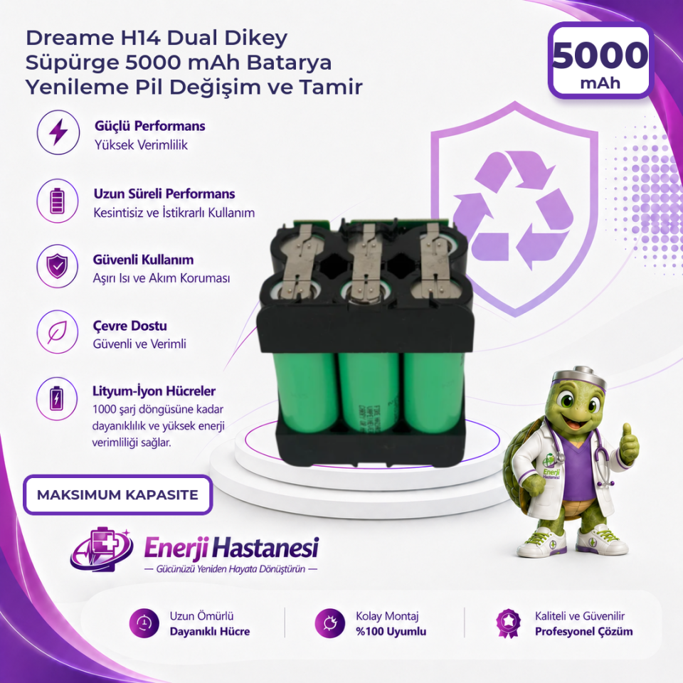 Dreame H14 Dual Dikey Süpürge 5000 mAh Batarya Yenileme Pil Değişim ve Tamir