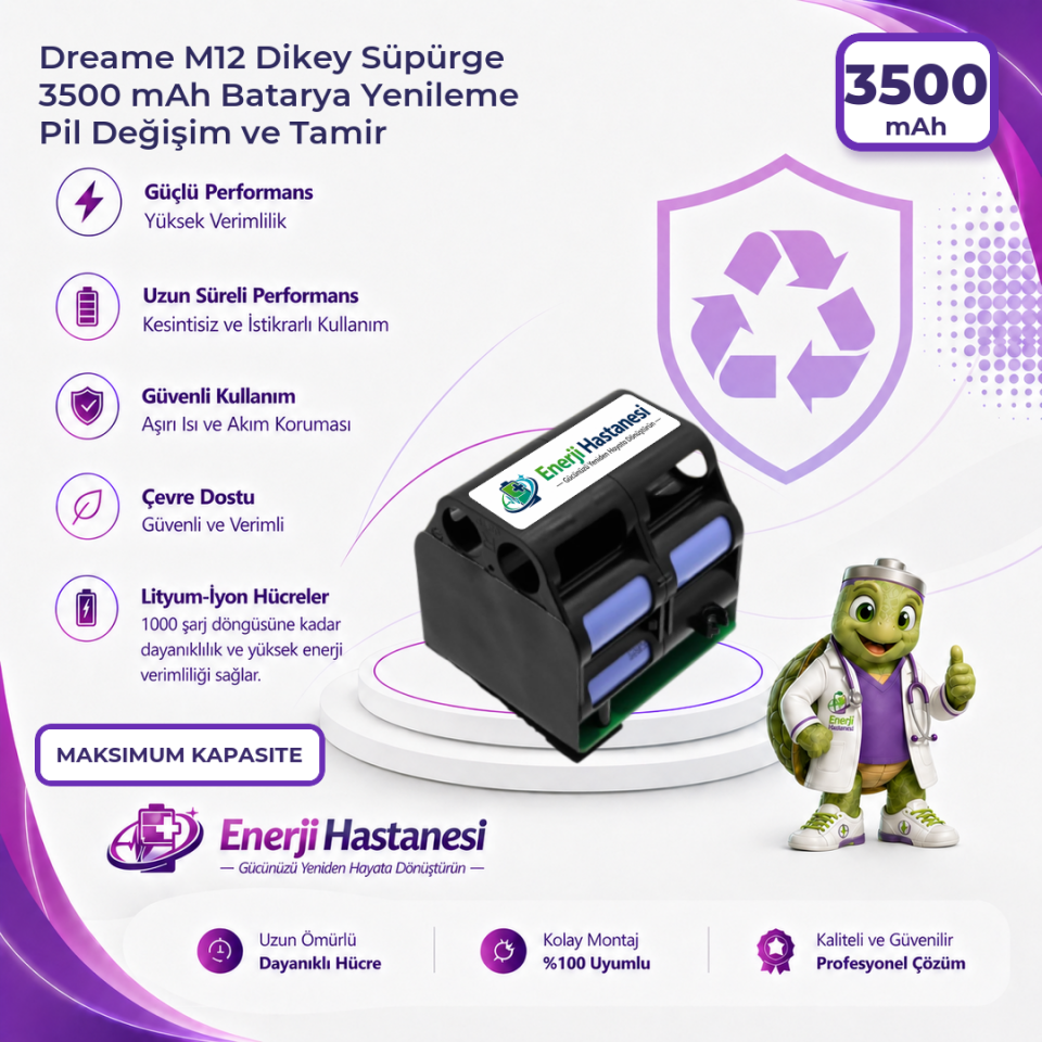 Dreame M12 Dikey Süpürge 3500 mAh Batarya Yenileme Pil Değişim ve Tamir
