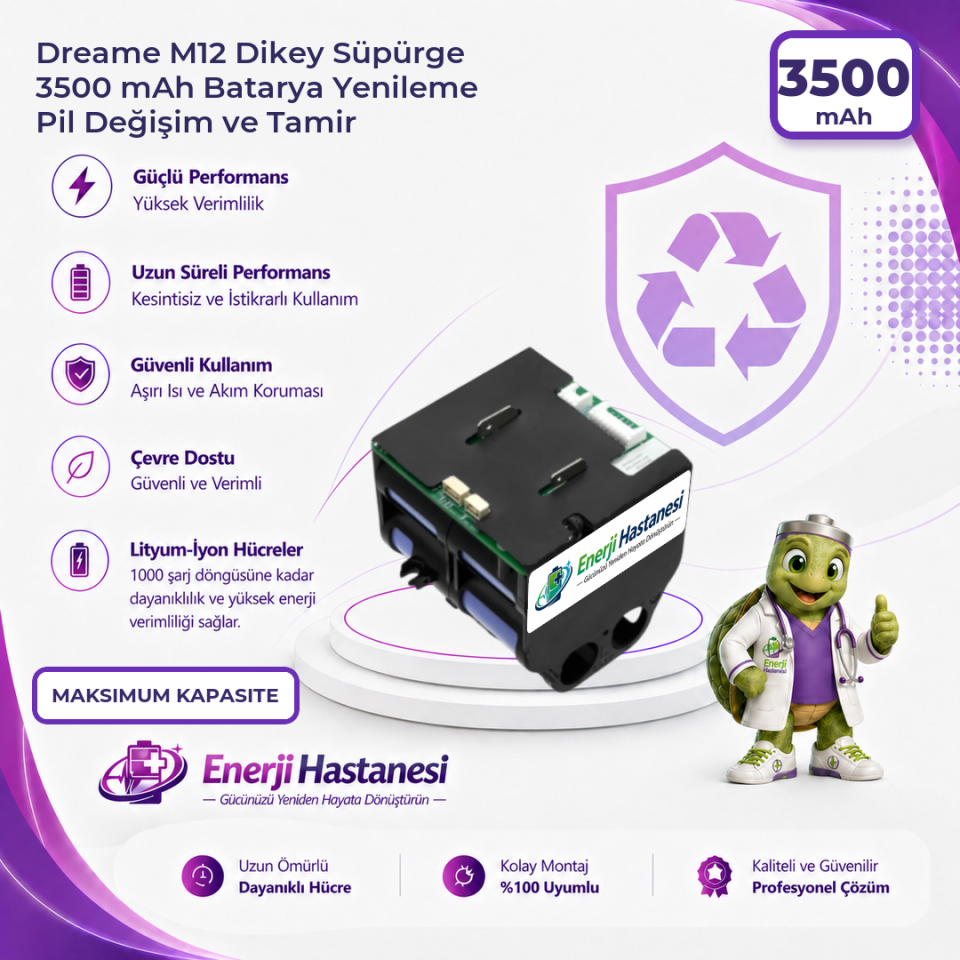Dreame M12 Dikey Süpürge 3500 mAh Batarya Yenileme Pil Değişim ve Tamir