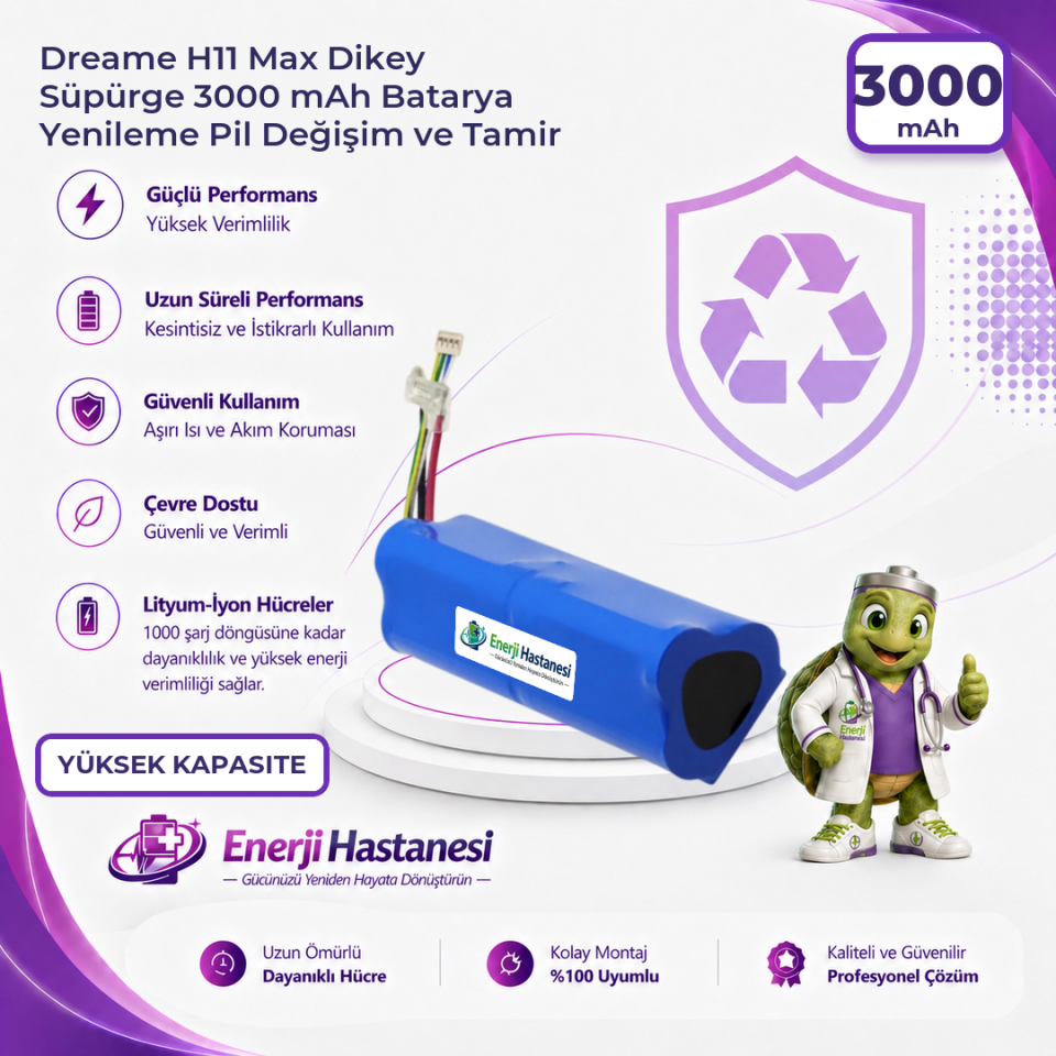 Dreame H11 Max Dikey Süpürge 3000 mAh Batarya Yenileme Pil Değişim ve Tamir