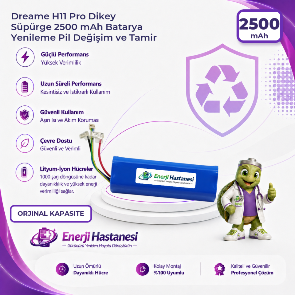 Dreame H11 Pro Dikey Süpürge 2500 mAh Batarya Yenileme Pil Değişim ve Tamir
