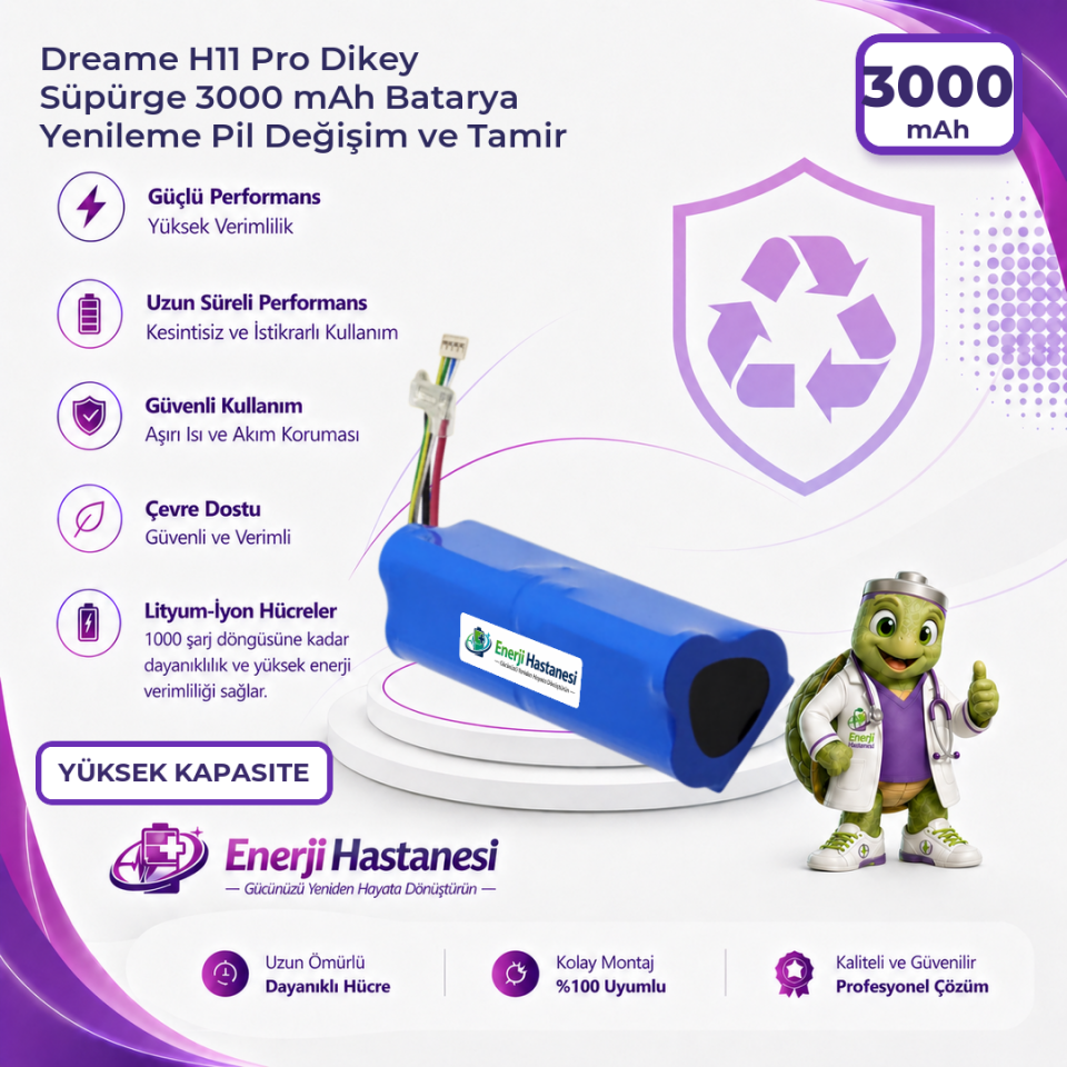 Dreame H11 Pro Dikey Süpürge 3000 mAh Batarya Yenileme Pil Değişim ve Tamir