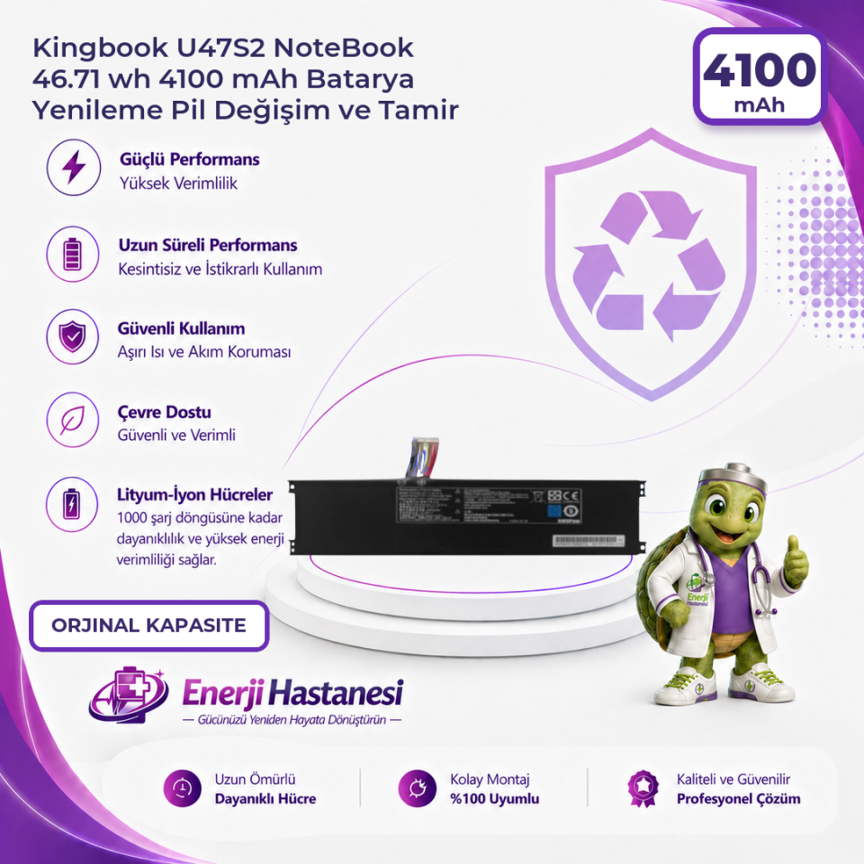 Kingbook U47S2 NoteBook 46.71 wh 4100 mAh Batarya Yenileme Pil Değişim ve Tamir