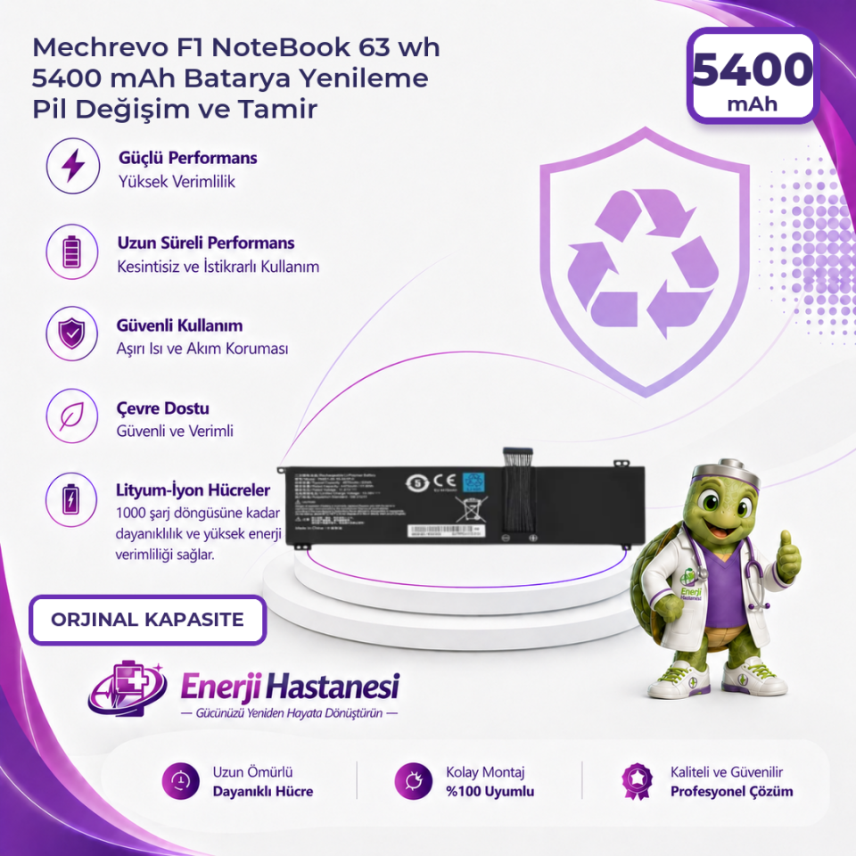 Mechrevo F1 NoteBook 63 wh 5400 mAh Batarya Yenileme Pil Değişim ve Tamir