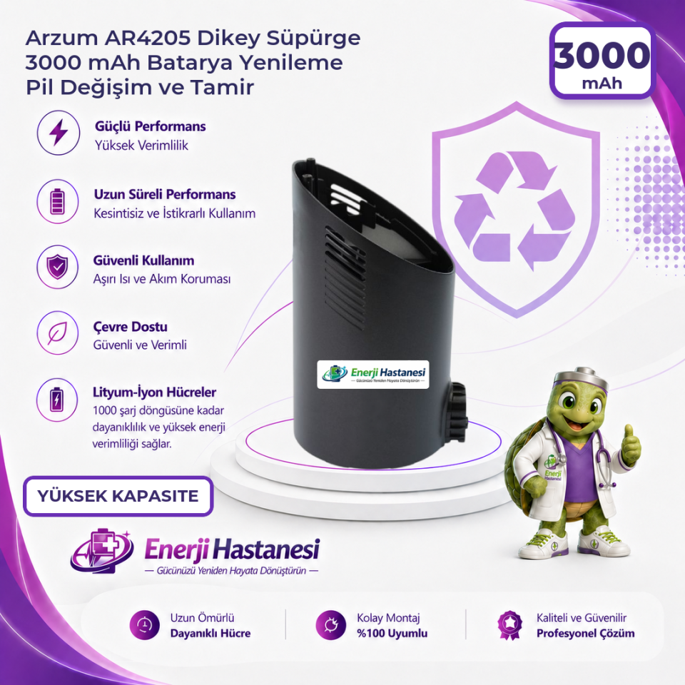Arzum AR4205 Dikey Süpürge 3000 mAh Batarya Yenileme Pil Değişim ve Tamir