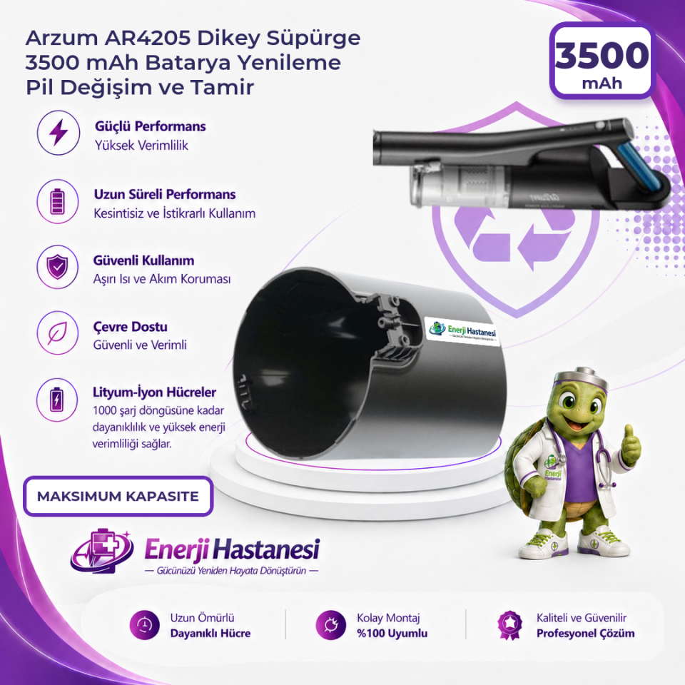 Arzum AR4205 Dikey Süpürge 3500 mAh Batarya Yenileme Pil Değişim ve Tamir