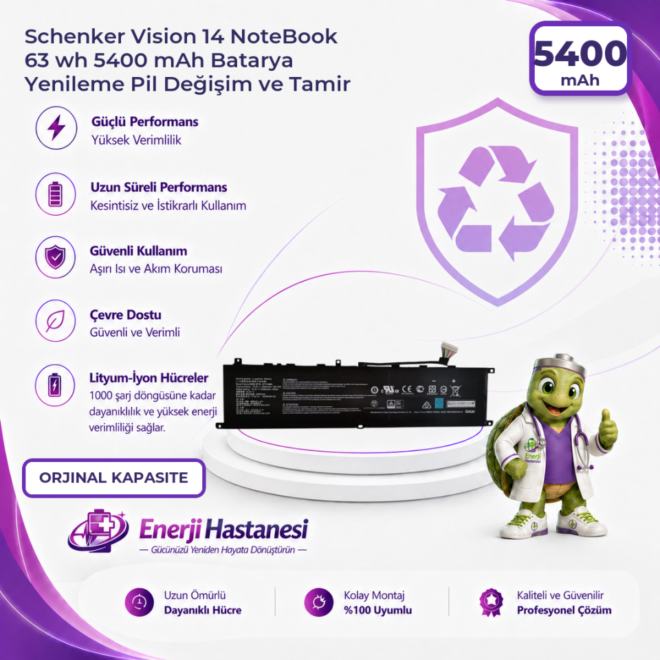 Schenker Vision 14 NoteBook 63 wh 5400 mAh Batarya Yenileme Pil Değişim ve Tamir