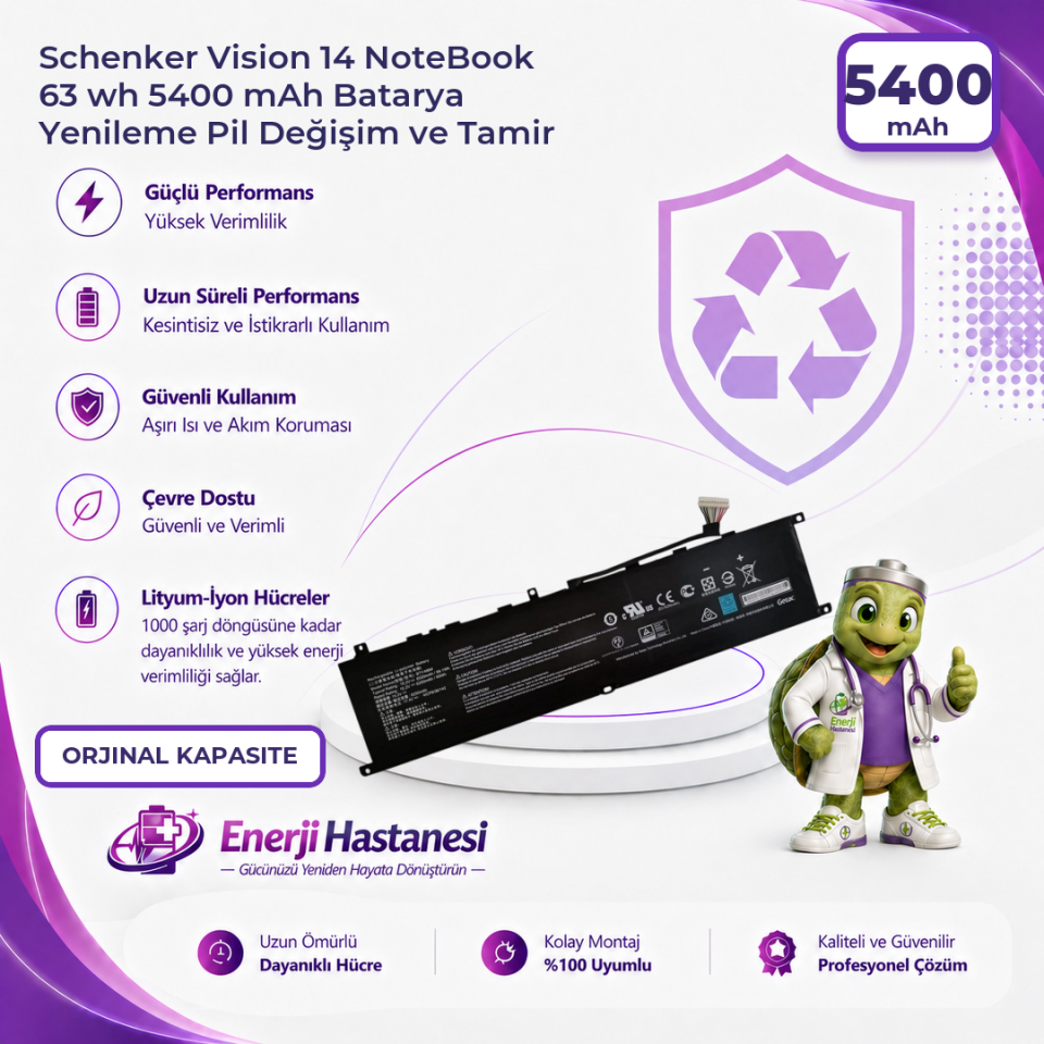Schenker Vision 14 NoteBook 63 wh 5400 mAh Batarya Yenileme Pil Değişim ve Tamir