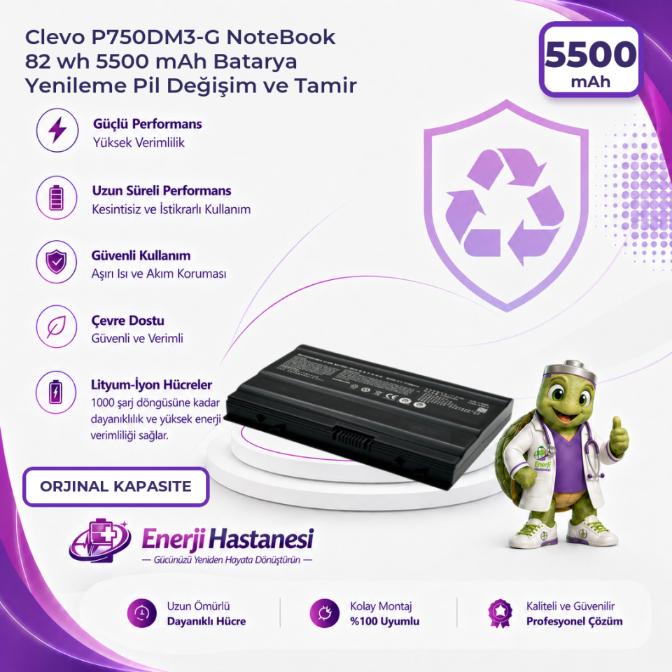 Clevo P750DM3-G NoteBook 82 wh 5500 mAh Batarya Yenileme Pil Değişim ve Tamir