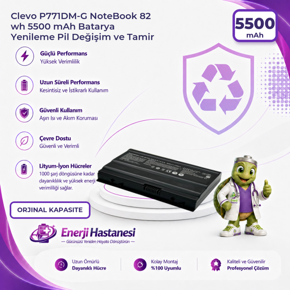 Clevo P771DM-G NoteBook 82 wh 5500 mAh Batarya Yenileme Pil Değişim ve Tamir