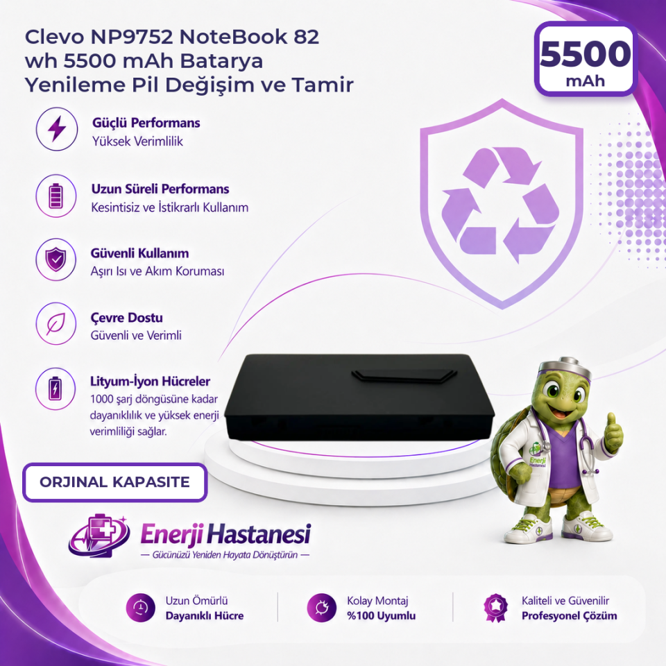 Clevo NP9752 NoteBook 82 wh 5500 mAh Batarya Yenileme Pil Değişim ve Tamir