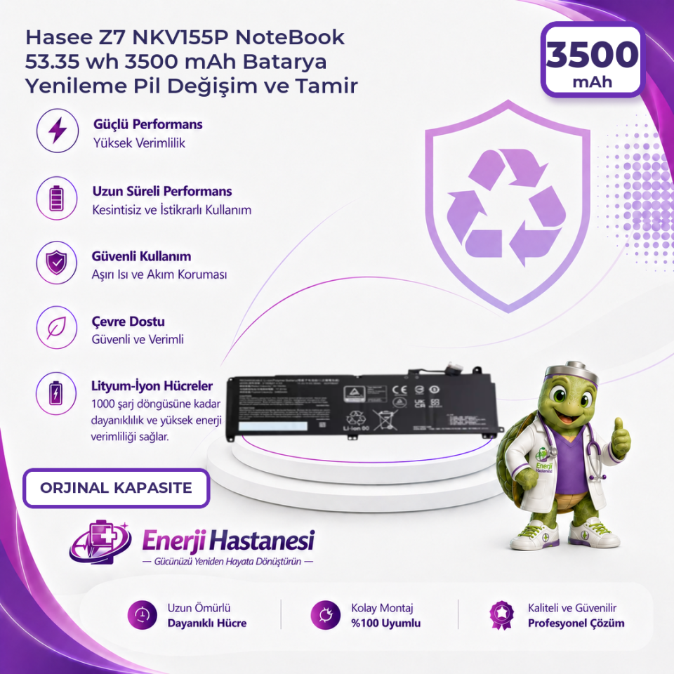 Hasee Z7 NKV155P NoteBook 53.35 wh 3500 mAh Batarya Yenileme Pil Değişim ve Tamir