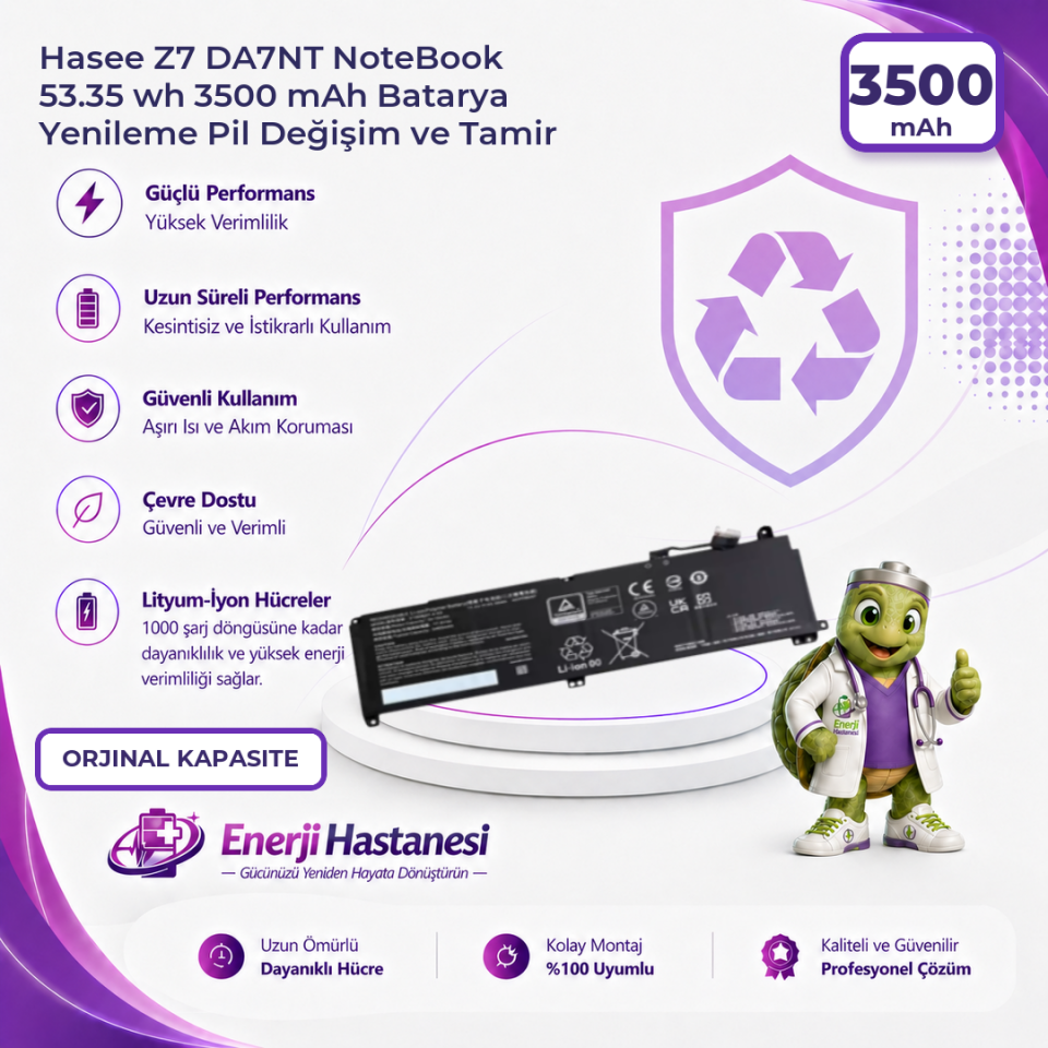 Hasee Z7 DA7NT NoteBook 53.35 wh 3500 mAh Batarya Yenileme Pil Değişim ve Tamir