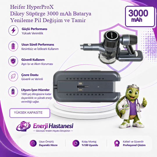 Heifer HyperProX Dikey Süpürge 3000 mAh Batarya Yenileme Pil Değişim ve Tamir
