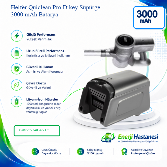 Heifer Quiclean Pro Dikey Süpürge 3000 mAh Batarya