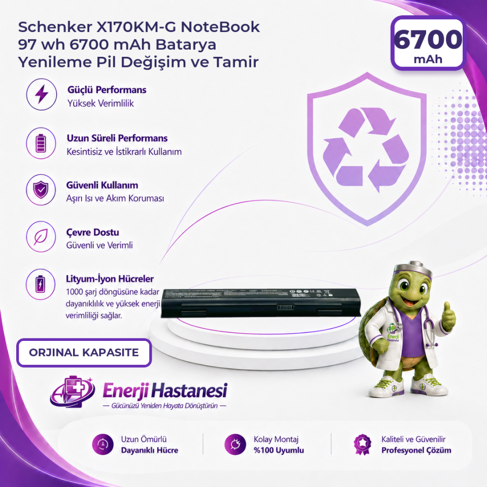 Schenker X170KM-G NoteBook 97 wh 6700 mAh Batarya Yenileme Pil Değişim ve Tamir