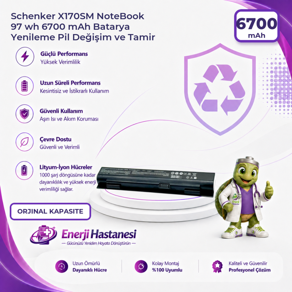 Schenker X170SM NoteBook 97 wh 6700 mAh Batarya Yenileme Pil Değişim ve Tamir