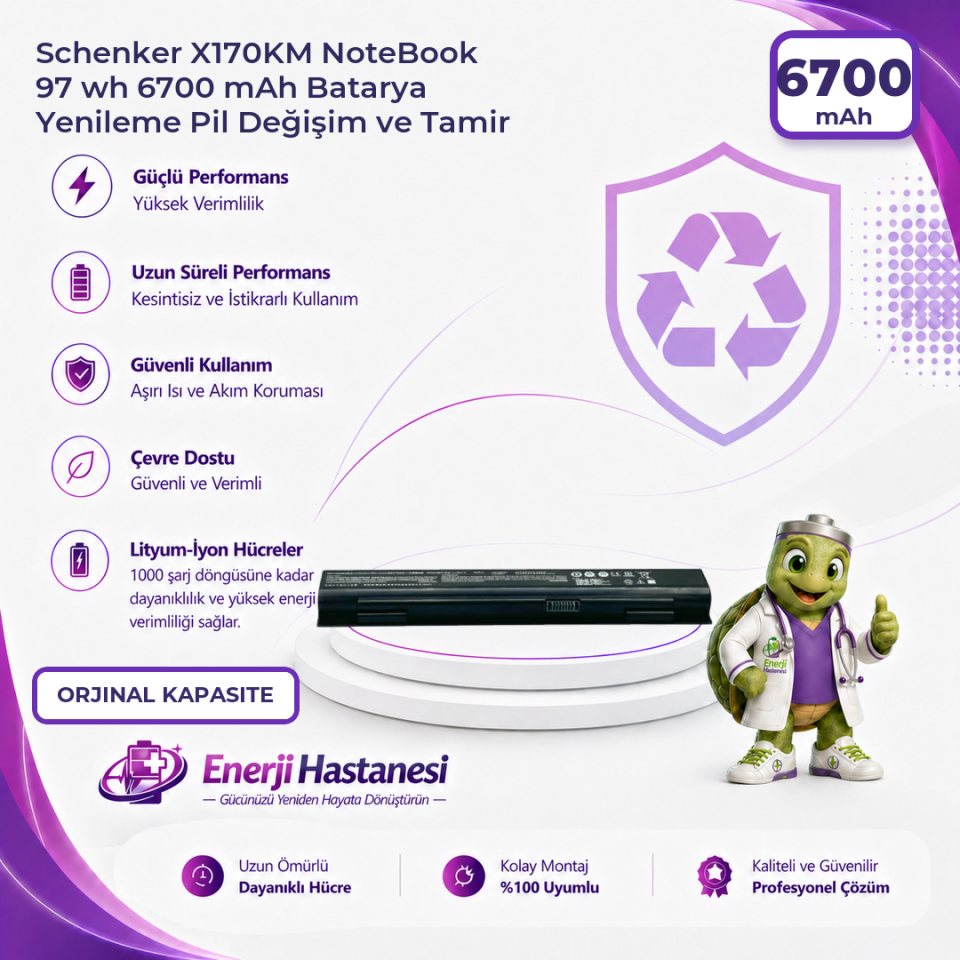 Schenker X170KM NoteBook 97 wh 6700 mAh Batarya Yenileme Pil Değişim ve Tamir