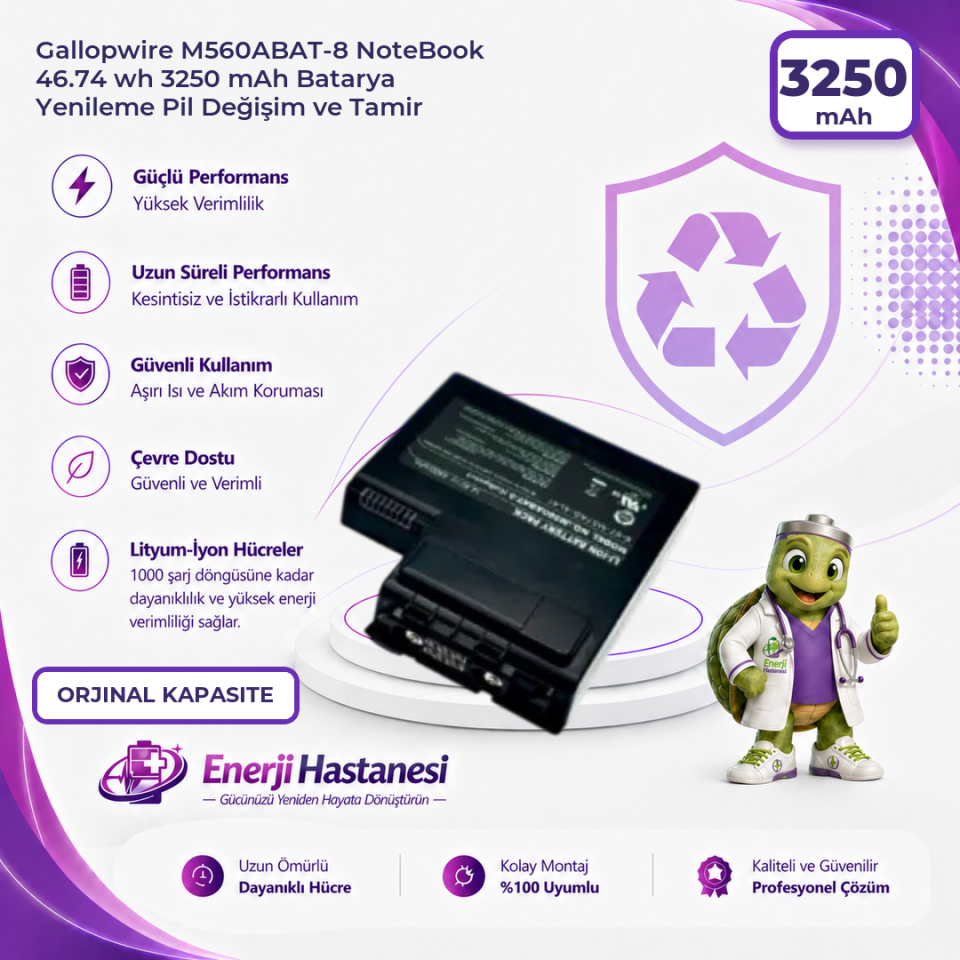 Gallopwire M560ABAT-8 NoteBook 46.74 wh 3250 mAh Batarya Yenileme Pil Değişim ve Tamir