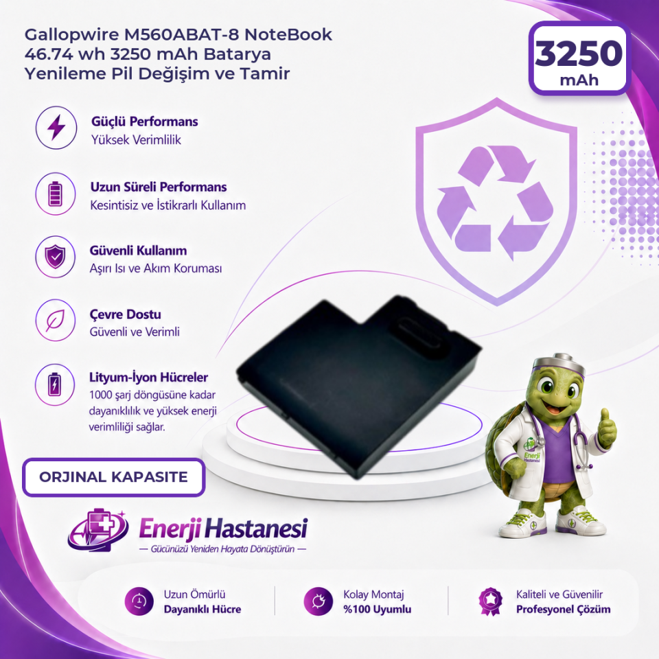 Gallopwire M560ABAT-8 NoteBook 46.74 wh 3250 mAh Batarya Yenileme Pil Değişim ve Tamir