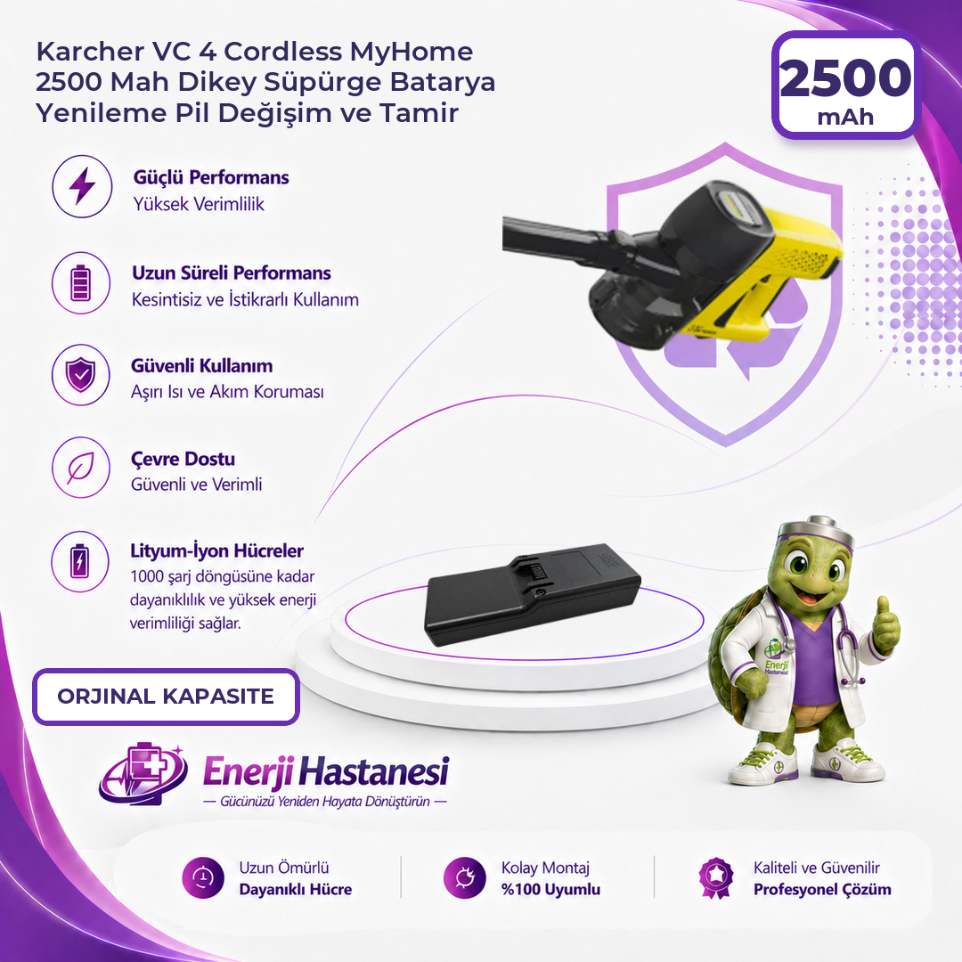Karcher VC 4 Cordless MyHome 2500 Mah Dikey Süpürge Batarya Yenileme Pil Değişim ve Tamir