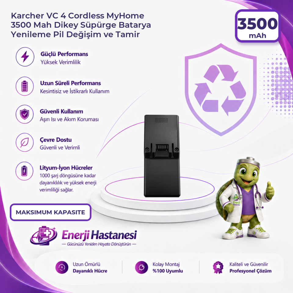 Karcher VC 4 Cordless MyHome 3500 Mah Dikey Süpürge Batarya Yenileme Pil Değişim ve Tamir