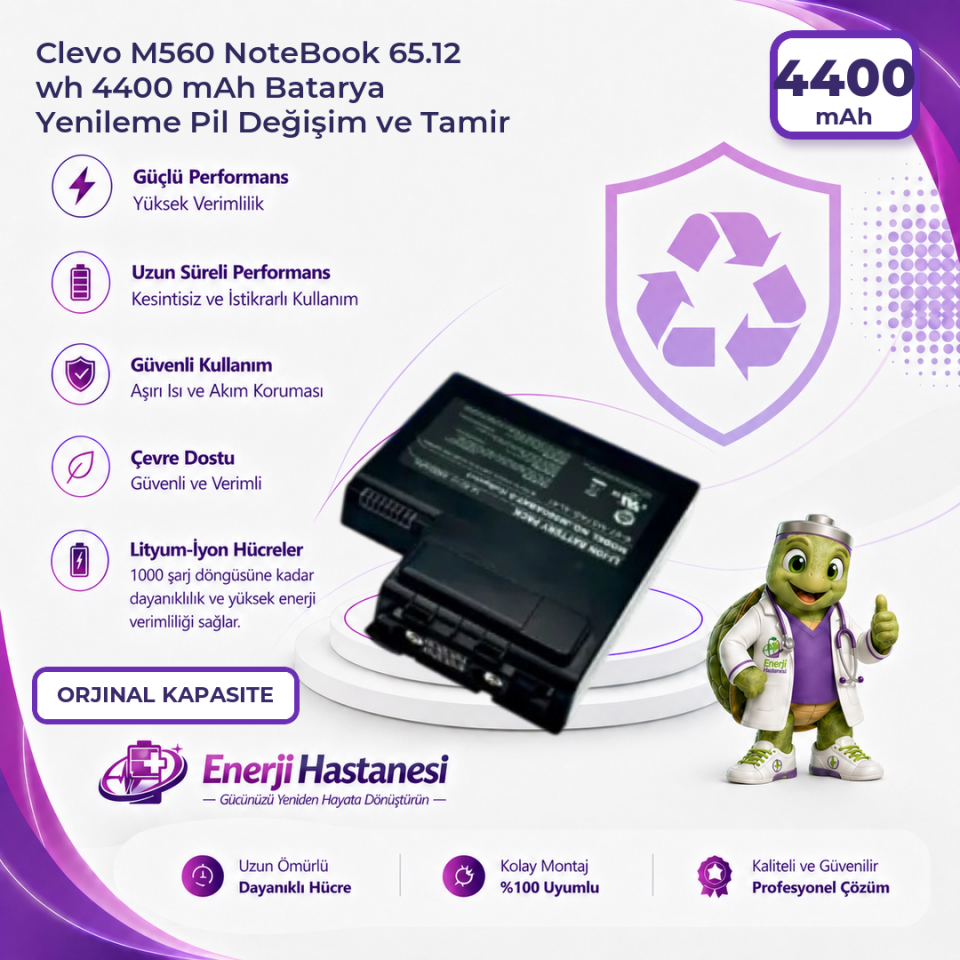 Clevo M560 NoteBook 65.12 wh 4400 mAh Batarya Yenileme Pil Değişim ve Tamir